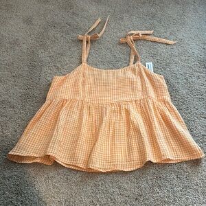 Old Navy Orange and White Checkered Top Size Large